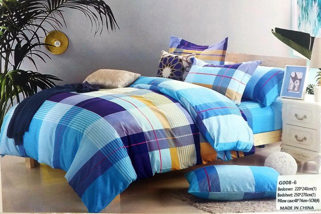 Housse d’Habillage de Couettes + Drap de Lit et 4 Taies
