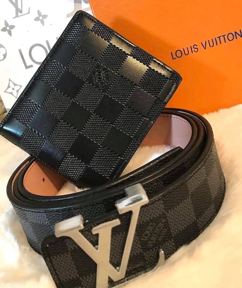 Pack Ceinture + Porte Monnaie LV Noir-Bleu