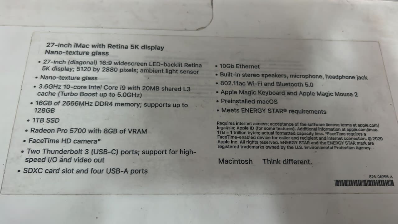 IMac 27pouce retina 5K 2020 Core i9 — photo 2