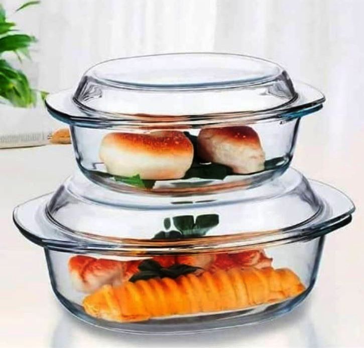 Lot de 2 Plats en Verre Avec Couvercle