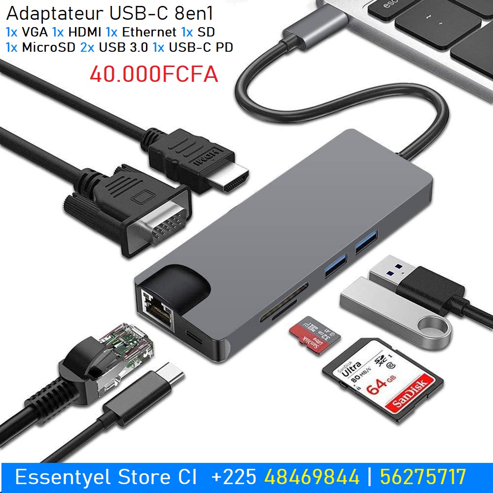 Adaptateur USB-C 8 en 1